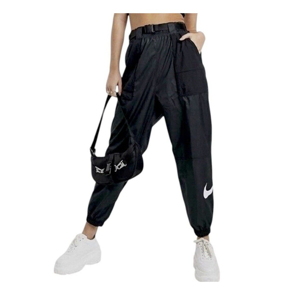 Nike Jogger Pants Cargo size small womans Black Windbreaker Belted Pants NWT